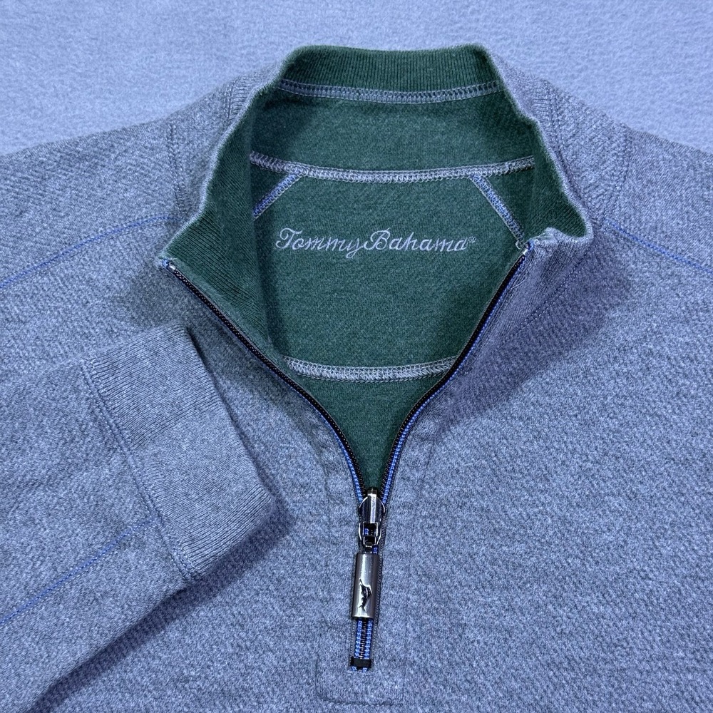 Tommy Bahama 1/4 Zip Pullover Mens L Gray Green Reversible Normcore Athleisure
